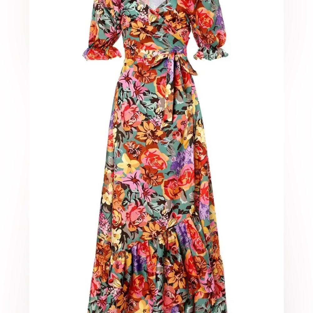Flower Printed Wrap Dress M NWOT - Picture 5 of 6